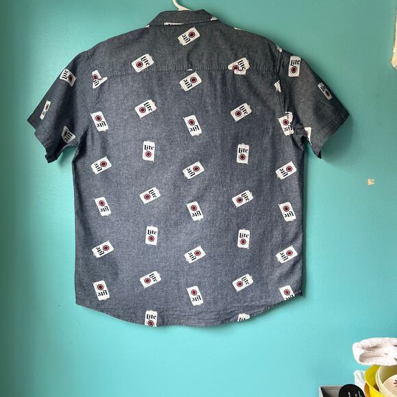 Miller Lite Button Down Shirt Short Sleeve Men's Size XL  active beer mug - Picture 9 of 11